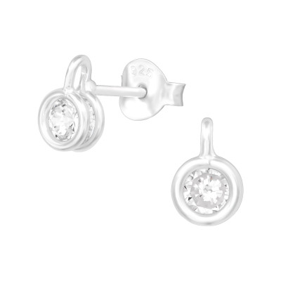 Silver Round Ear Studs with Cubic Zirconia