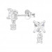 Square and Round Dangling Sterling Silver Ear Studs with Cubic Zirconia