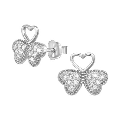 Silver Shamrock Ear Studs with Cubic Zirconia