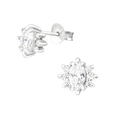 Silver Sparkling Ear Studs with Cubic Zirconia