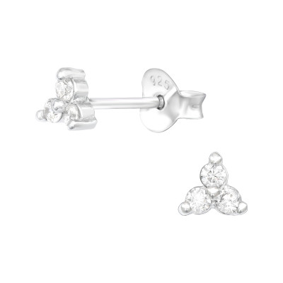 Silver Triangle Ear Studs with Cubic Zirconia