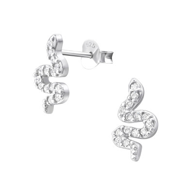 Silver Snake Ear Studs with Cubic Zirconia