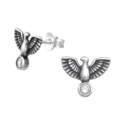 Silver Eagle Ear Studs with Cubic Zirconia