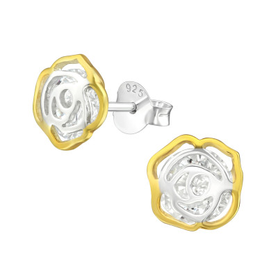 Silver Rose Ear Studs with Cubic Zirconia