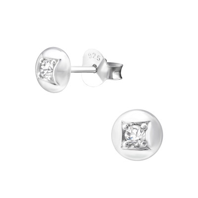 Silver Round Ear Studs with Cubic Zirconia