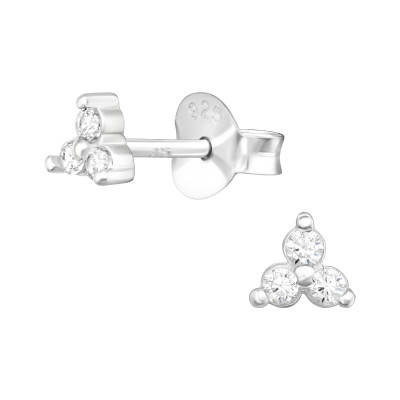 Silver Flower Ear Studs with Cubic Zirconia