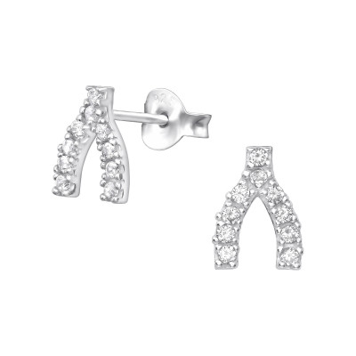 Silver Wishbone Ear Studs with Cubic Zirconia