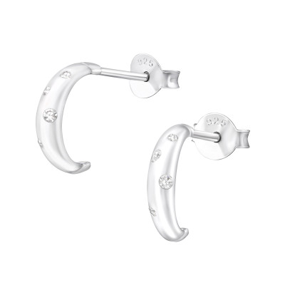 Silver Half Hoop Ear Studs with Cubic Zirconia