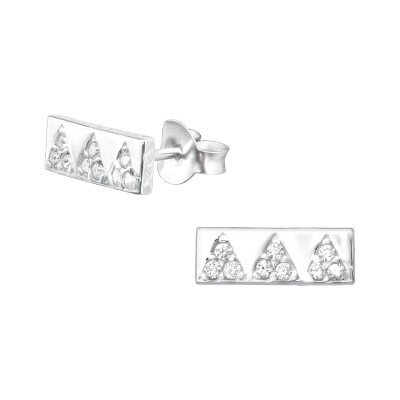 Silver Geometric Ear Studs with Cubic Zirconia