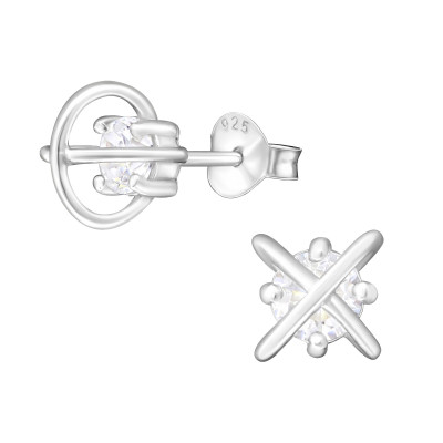 Silver Atom Ear Studs with Cubic Zirconia