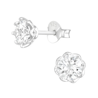 Round Sterling Silver Ear Studs with Cubic Zirconia