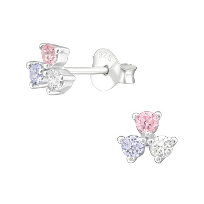 Silver Geometric Ear Studs with Cubic Zirconia