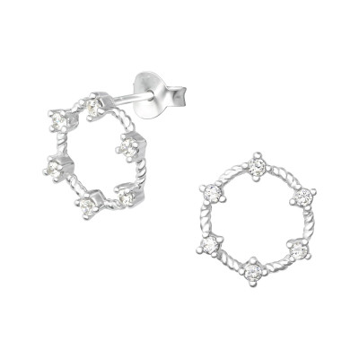 Silver Wreath Ear Studs with Cubic Zirconia