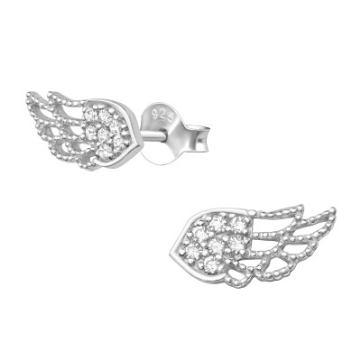 Silver Wing Ear Studs with Cubic Zirconia