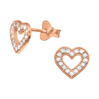 Silver Heart Ear Studs with Cubic Zirconia