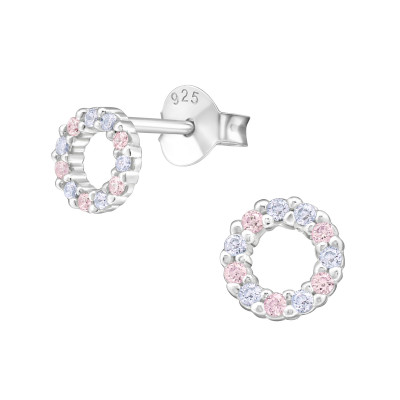 Silver Circle Ear Studs with Cubic Zirconia