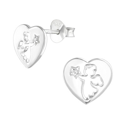 Silver Angel Ear Studs with Cubic Zirconia