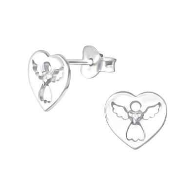 Silver Angel Ear Studs with Cubic Zirconia