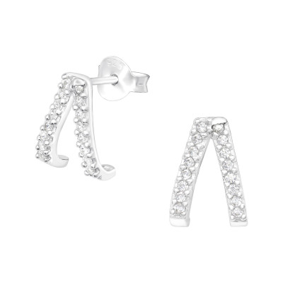 Silver Geometric Ear Studs with Cubic Zirconia