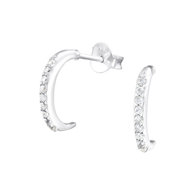 Silver Half Hoop Ear Studs with Cubic Zirconia