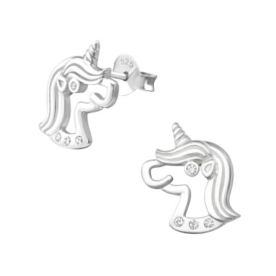 Silver Unicorn Ear Studs with Cubic Zirconia