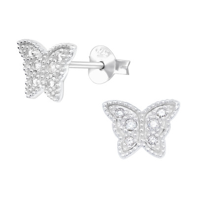 Silver Butterfly Ear Studs with Cubic Zirconia