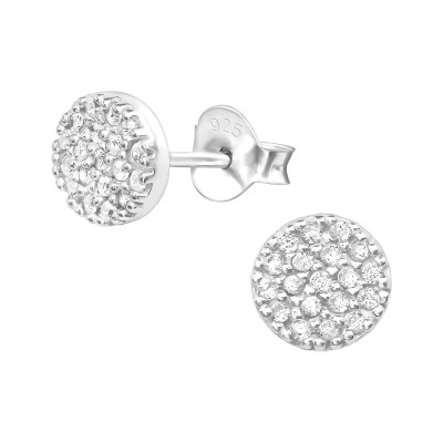 Silver Round Ear Studs with Cubic Zirconia