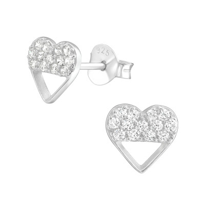 Heart Sterling Silver Ear Studs with Cubic Zirconia