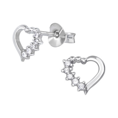 Silver Heart Ear Studs with Cubic Zirconia