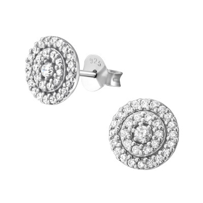 Circle Sterling Silver Ear Studs with Cubic Zirconia