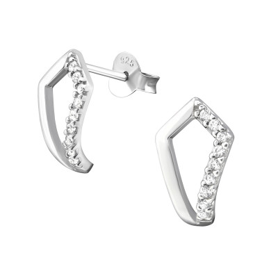 Geometric Sterling Silver Ear Studs with Cubic Zirconia