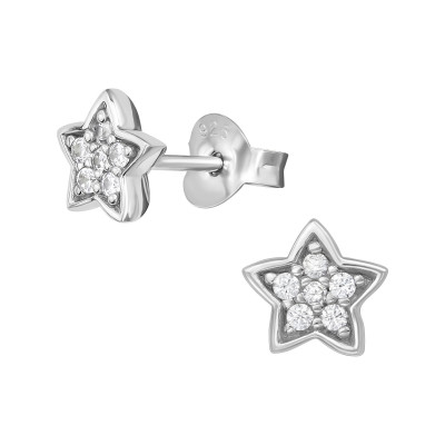 Silver Star Ear Studs with Cubic Zirconia