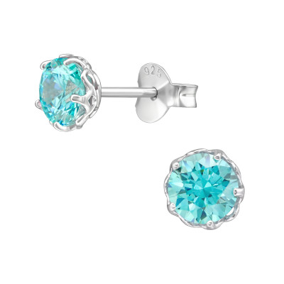 Silver Round Ear Studs with Cubic Zirconia