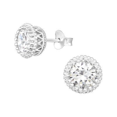 Silver Sparkling Ear Studs with Cubic Zirconia