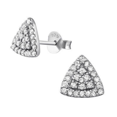 Triangle Sterling Silver Ear Studs with Cubic Zirconia