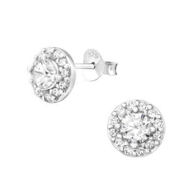 Circle Sterling Silver Ear Studs with Cubic Zirconia