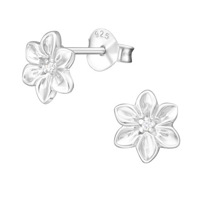 Silver Flower Ear Studs with Cubic Zirconia