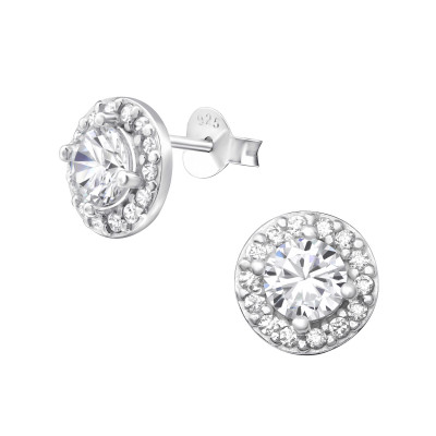 Silver Sparkling Ear Studs with Cubic Zirconia