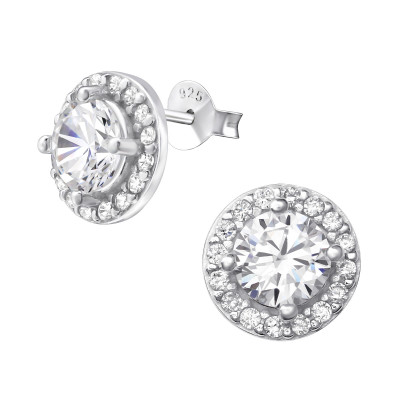 Silver Sparkling Ear Studs with Cubic Zirconia