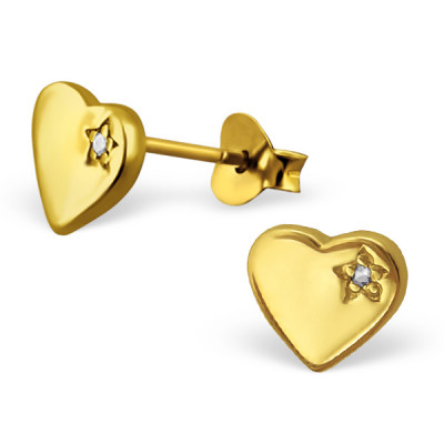 Silver Heart Ear Studs with Cubic Zirconia