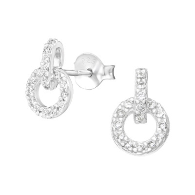 Silver Circle Link Ear Studs with Cubic Zirconia