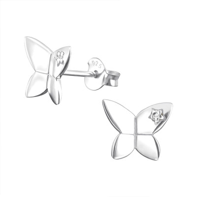 Silver Butterfly Ear Studs with Cubic Zirconia