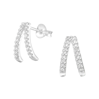 Silver Geometric Ear Studs with Cubic Zirconia