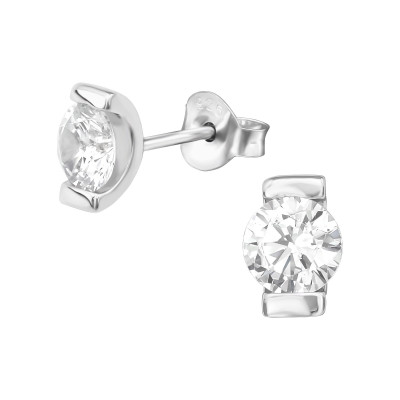 Silver Single Stone Ear Studs with Cubic Zirconia