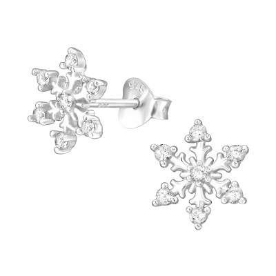 Silver Snowflake Ear Studs with Cubic Zirconia