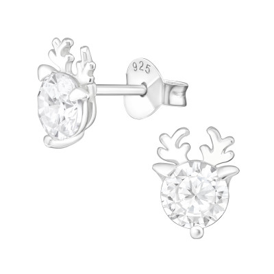 Silver Deer Ear Studs with Cubic Zirconia