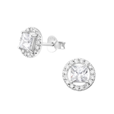 Silver Geometric Ear Studs with Cubic Zirconia