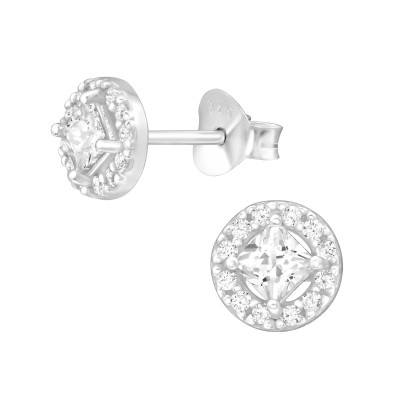 Silver Halo Ear Studs with Cubic Zirconia