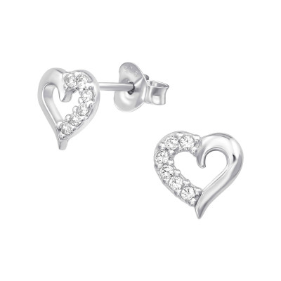 Silver Heart Ear Studs with Cubic Zirconia