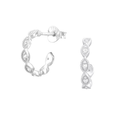 Silver Half Hoop Ear Studs with Cubic Zirconia